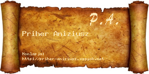 Priher Aniziusz névjegykártya